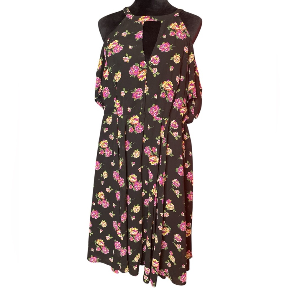 Torrid Black & Pink Floral Cold Shoulder MIDI Dress